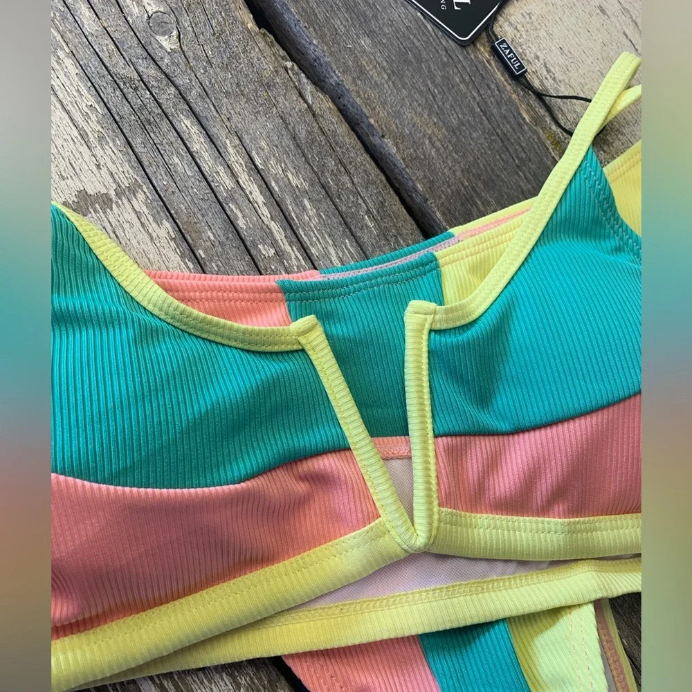 Zaful | NWT Pastel Ribbed V-Wire Cami Bikini Two Piece Swimsuit - Picture 10 of 10